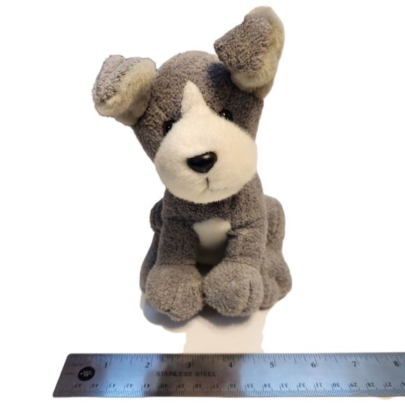 Schnauzer Gray and White Dog Stuffed Animal Plush with 'I Love You' collar 8" - Picture 1 of 7